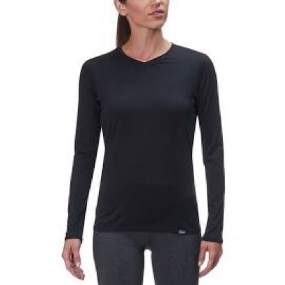 Patagonia Black Daily Capilene V-Neck Baselayer Shirt Long Sleeve, Size Medium